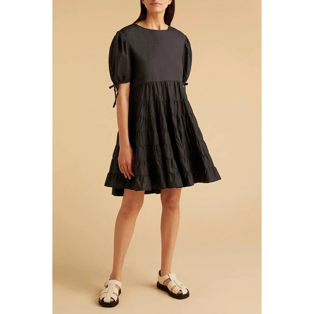 Merlette Sering Mini Dress Swing Resort Ruffle Cotton Puff Sleeve S NEW 279988